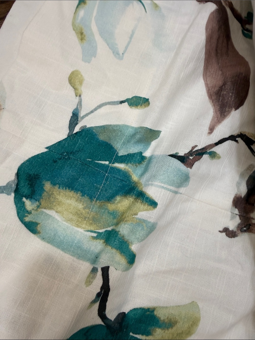 2 Teal and Cream Floral Curtain Panels- Custom Made